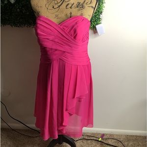 Strapless Hotpink Chiffon Bridesmaid/Prom dress size 14 free shipping